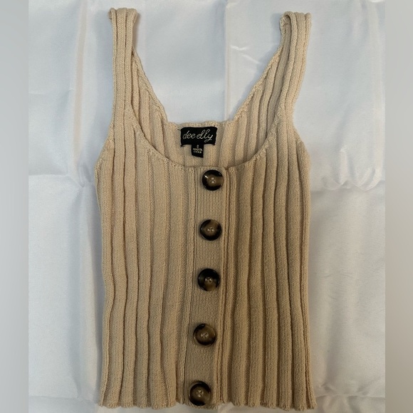 Beige Ribbed Button-Down Tank Top - Picture 1 of 1